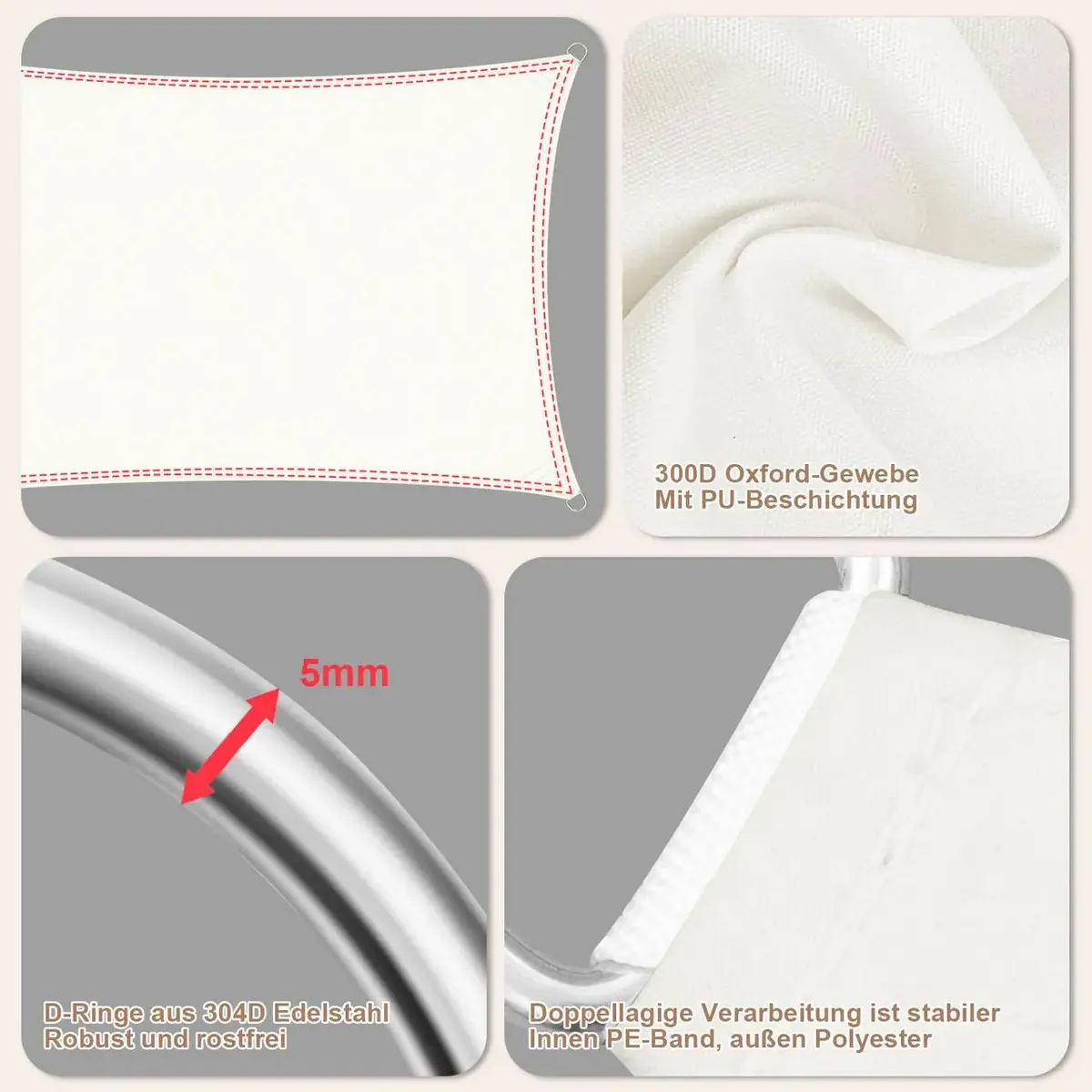 DIFERZA LUIFEL, ZONWERING, GEMAAKT VAN PES, 200 G/M² POLYESTER, 95% UVBESCHERMING, CRèME 2×2 M