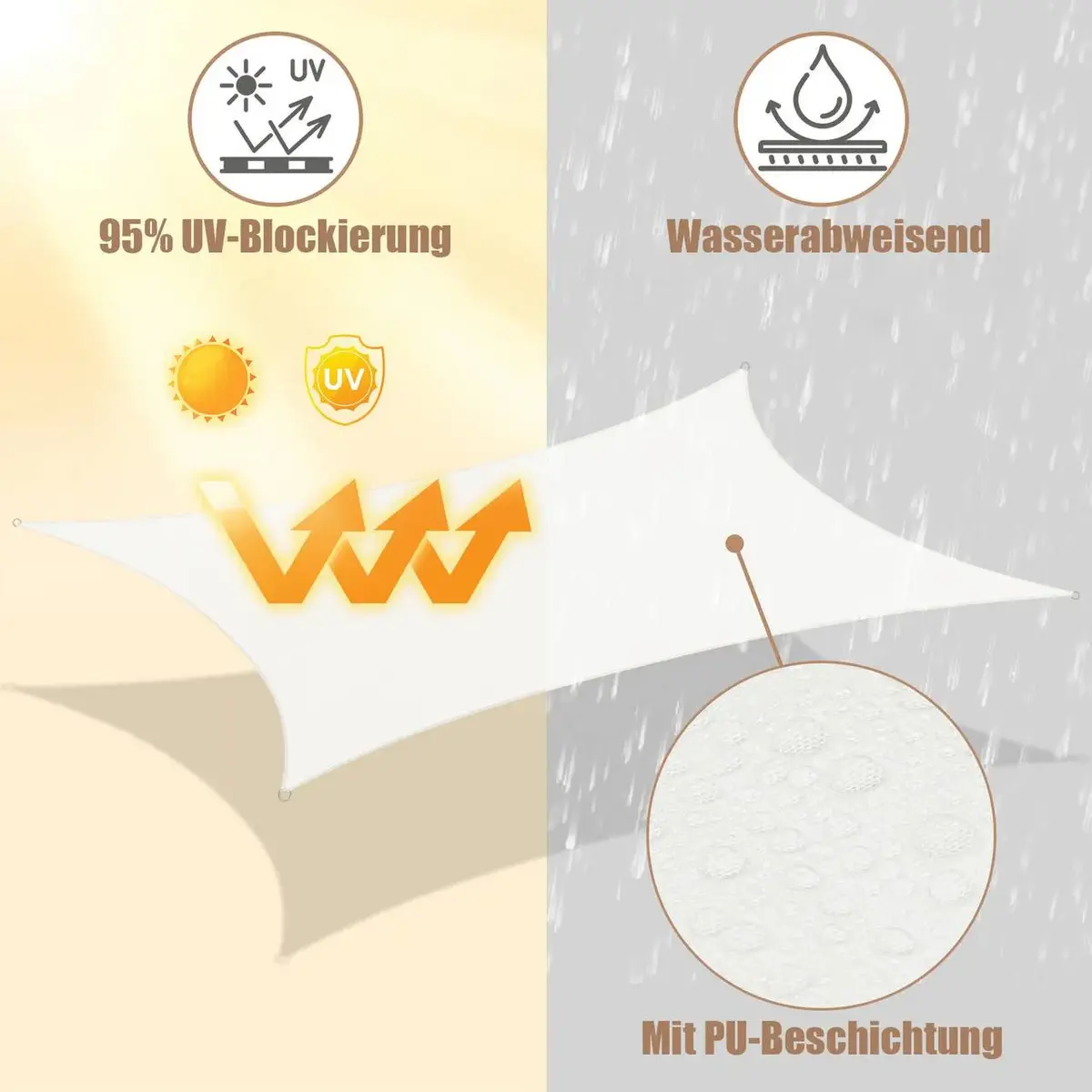 DIFERZA ZONNESCHERM, ZONWERING, GEMAAKT VAN PES, 200 G/M² POLYESTER, 95% UVBESCHERMING, CRèME 2,5×2,5×3,5M