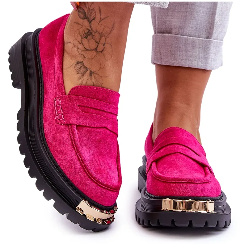 FJ1 KLASSIEKE SUèDE LOAFERS MET FUCHSIA MONAROVERSIERING ROZE