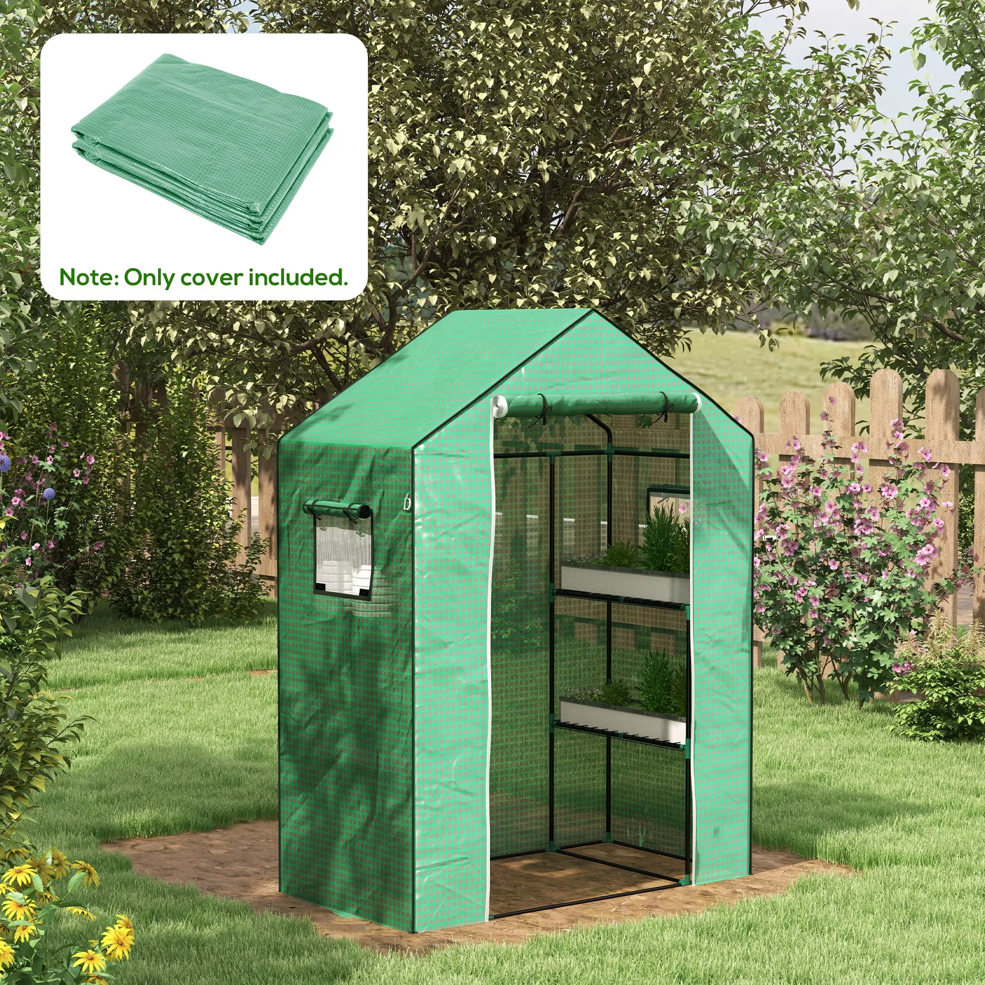 GROEN VERVANGENDE PEFOLIE MET UVBESCHERMING VOOR KAS, TOMATENKAS, 140 X 73 X 190 CM