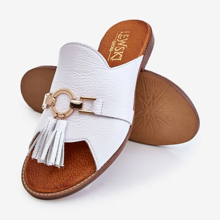 Lewski Shoes Leren damespantoffels Leski Shoes 3226 wit