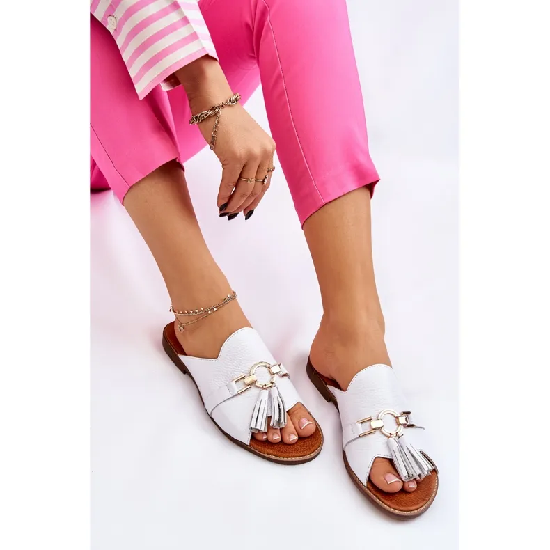 Lewski Shoes Leren damespantoffels Leski Shoes 3226 wit
