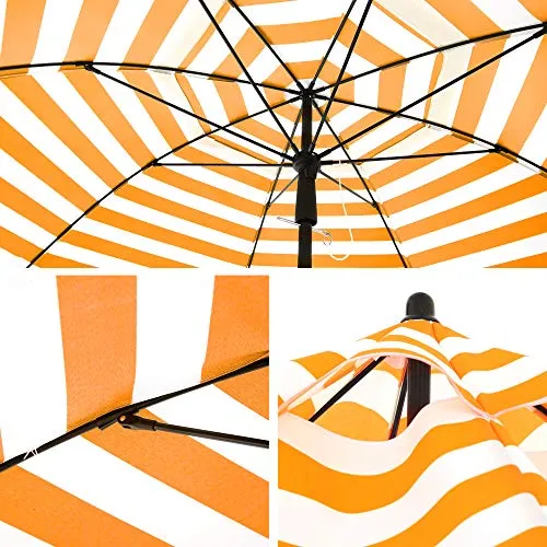 PARASOL VOOR STRAND, TUINSCHERM, UVBESCHERMING TOT UPF 50+, KNIKBAAR, DRAAGBAAR, PARASOLRIBBEN VAN GLASVEZEL, ORANJE STREPEN