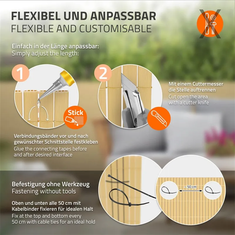 PRIVACYSCHERM MAT 80X800 CM PRIVACY HEK WINDSCHERM BALKONSCHERM PVC BAMBOE UVBESTENDIG